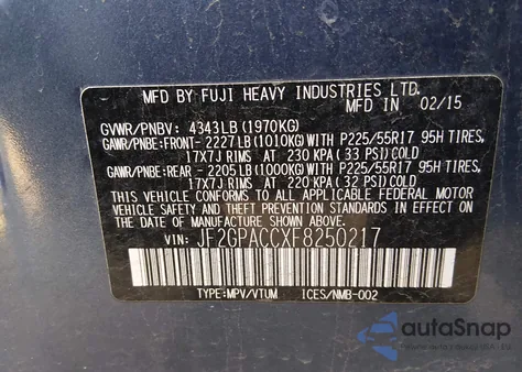 2015 Subaru Xv Crosstrek 2.0I Premium из США, поврежденный, VIN JF2GPACCXF8250217